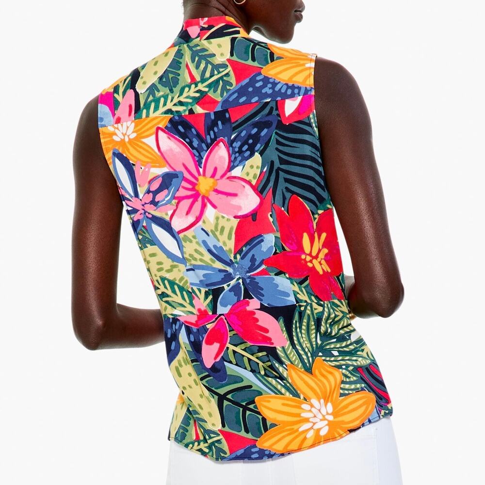 Nic + Zoe Lush Terrace Live In Tropical Tie Front Sleeveless Blouse Size Medium - Picture 10 of 15